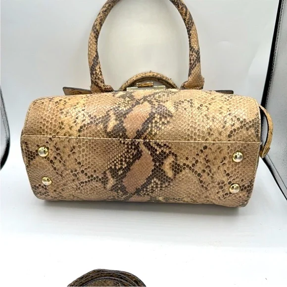 Jimmy Choo Rosalie Python-Embossed Handbag Tan Snake Print Satchel - Picture 4 of 15